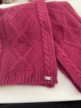 Koru Newzealand wool possum knit soft Cable-Detail scarf purple Raspberry 64x7.5